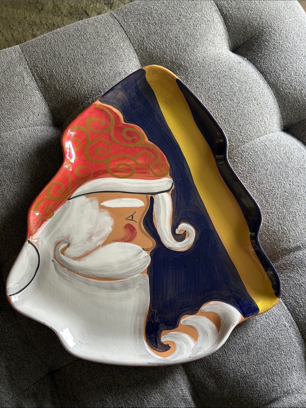 Zrike Hand Painted Jolly St Nick Santa Claus Christmas Tree Serving Tray Platter